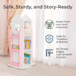 Neo Pink House Shaped 360° Rotating Kid's Children's Freestanding Bookshelf - thumbnail 6