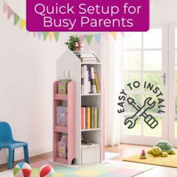 Neo Pink House Shaped 360° Rotating Kid's Children's Freestanding Bookshelf - thumbnail 7