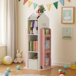 Neo Pink House Shaped 360° Rotating Kid's Children's Freestanding Bookshelf - thumbnail 3
