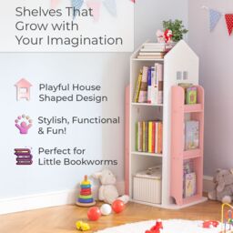 Neo Pink House Shaped 360° Rotating Kid's Children's Freestanding Bookshelf - thumbnail 4