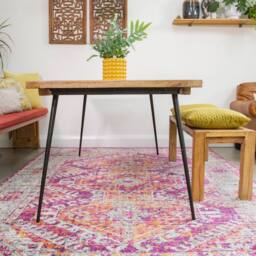 Kukoon Pink Grey Geometric Medallion Bordered Rug in Fuchsia - Size: 60 cm x 240 cm - thumbnail 3