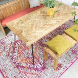 Kukoon Pink Grey Geometric Medallion Bordered Rug in Fuchsia - Size: 60 cm x 240 cm - thumbnail 2