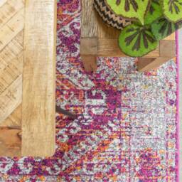 Kukoon Pink Grey Geometric Medallion Bordered Rug in Fuchsia - Size: 60 cm x 240 cm - thumbnail 4