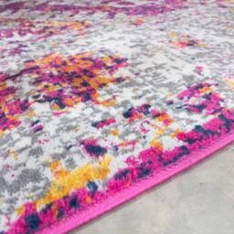Kukoon Pink Grey Geometric Medallion Bordered Rug in Fuchsia - Size: 60 cm x 240 cm - thumbnail 5
