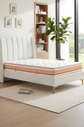 Orange-Trimmed Mattress with Soft Wave Foam & Reinforced Springs in White - Size: King - thumbnail 2