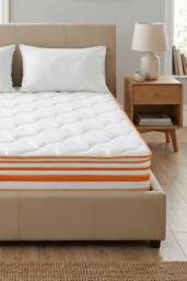 Orange-Trimmed Mattress with Soft Wave Foam & Reinforced Springs in White - Size: King - thumbnail 1