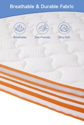 Orange-Trimmed Mattress with Soft Wave Foam & Reinforced Springs in White - Size: King - thumbnail 5