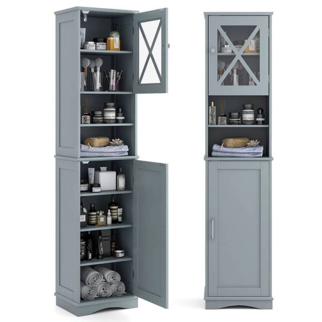 "KORVIXA 67"" Tall Bathroom Cabinet Home Office Floor Cabinet in Grey - Size: W700mm x H750mm" - image 1