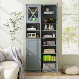 "KORVIXA 67"" Tall Bathroom Cabinet Home Office Floor Cabinet in Grey - Size: W700mm x H750mm" - thumbnail 3