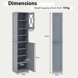 "KORVIXA 67"" Tall Bathroom Cabinet Home Office Floor Cabinet in Grey - Size: W700mm x H750mm" - thumbnail 2