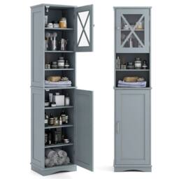 "KORVIXA 67"" Tall Bathroom Cabinet Home Office Floor Cabinet in Grey - Size: W700mm x H750mm"