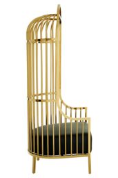 Orsina Silver Finish Dome Cage Chair, Statement Stainless Steel Art Deco Accent Chair, Cage Design with Faux Leather in Gold - thumbnail 3