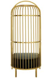 Orsina Silver Finish Dome Cage Chair, Statement Stainless Steel Art Deco Accent Chair, Cage Design with Faux Leather in Gold - thumbnail 4