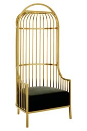 Orsina Silver Finish Dome Cage Chair, Statement Stainless Steel Art Deco Accent Chair, Cage Design with Faux Leather in Gold - thumbnail 2