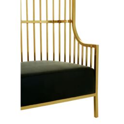 Orsina Silver Finish Dome Cage Chair, Statement Stainless Steel Art Deco Accent Chair, Cage Design with Faux Leather in Gold - thumbnail 7