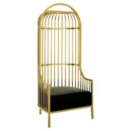 Orsina Silver Finish Dome Cage Chair, Statement Stainless Steel Art Deco Accent Chair, Cage Design with Faux Leather in Gold - thumbnail 8
