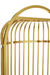 Orsina Silver Finish Dome Cage Chair, Statement Stainless Steel Art Deco Accent Chair, Cage Design with Faux Leather in Gold - thumbnail 5