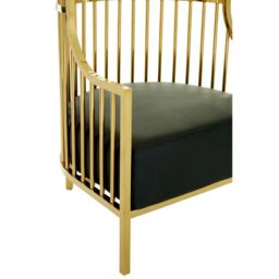 Orsina Silver Finish Dome Cage Chair, Statement Stainless Steel Art Deco Accent Chair, Cage Design with Faux Leather in Gold - thumbnail 6