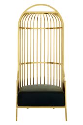 Orsina Silver Finish Dome Cage Chair, Statement Stainless Steel Art Deco Accent Chair, Cage Design with Faux Leather in Gold - thumbnail 1