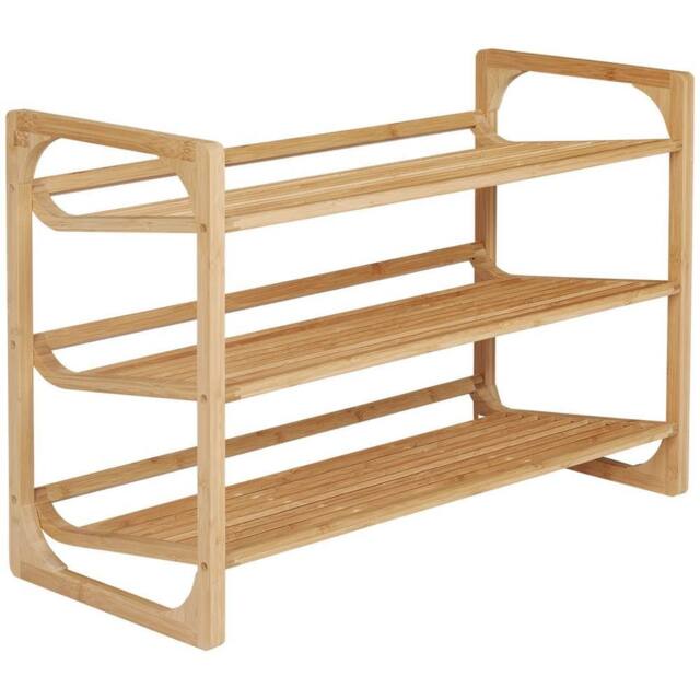 KORVIXA 3-Tier Bamboo Shoe Rack Storage Organiser in Natural - Size: 0.6m2 - image 1