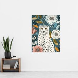 "Artery8 Snow Leopard Floral Pattern Watercolour Folk Art Wall Art Print in Blue - Size: W18"" x H24""" - thumbnail 4