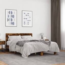 Berkfield Home Durable Bed Frame without Mattress Smoked Oak 140x200 cm in Brown - thumbnail 2