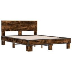 Berkfield Home Durable Bed Frame without Mattress Smoked Oak 140x200 cm in Brown - thumbnail 1