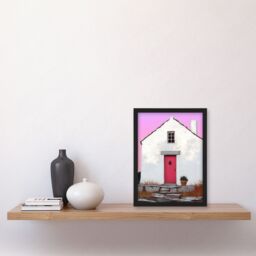"Artery8 Scottish White Bothy Cottage With Red Front Door Framed Art Print in Pink - Size: W12"" x H16""" - thumbnail 4