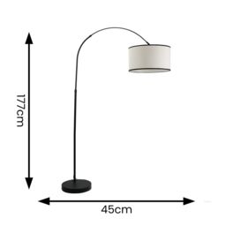 ValueLights Louis Black Metal Arched Floor Lamp with Linen Trim Drum Lamp Shade - thumbnail 6
