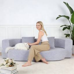 FORGEVIO Modern Fabric Recliner Sofa Bed Single in Grey - Size: 0.6m2 - thumbnail 5