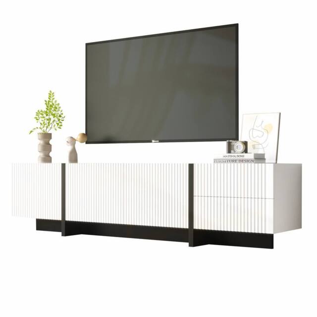 BTM 190 cm TV Cabinet With 3 Doors, 2 Drawers in Cool White - image 1