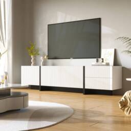 BTM 190 cm TV Cabinet With 3 Doors, 2 Drawers in Cool White - thumbnail 2