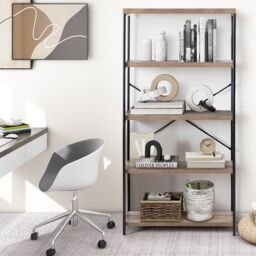 Costway 5-Tier Bookshelf Industrial Wood Bookcase Freestanding Display Rack Organizer in Grey - thumbnail 2