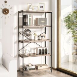 Costway 5-Tier Bookshelf Industrial Wood Bookcase Freestanding Display Rack Organizer in Grey - thumbnail 6