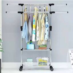 SPETLEK Adjustable Mobile Clothes Rack with Wheels in Silver - thumbnail 1