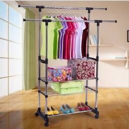 SPETLEK Adjustable Mobile Clothes Rack with Wheels in Silver - thumbnail 2