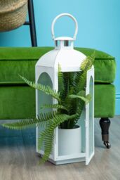 Orsina Fiori Faux Fern in White Cement Effect Pot with Iron Stand, Mid-Century Indoor Plant Decoration - thumbnail 4