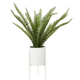 Orsina Fiori Faux Fern in White Cement Effect Pot with Iron Stand, Mid-Century Indoor Plant Decoration - thumbnail 1
