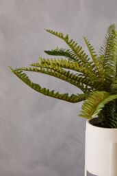 Orsina Fiori Faux Fern in White Cement Effect Pot with Iron Stand, Mid-Century Indoor Plant Decoration - thumbnail 3