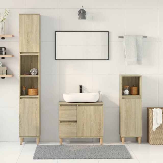 Berkfield Home 3 Piece Bathroom Furniture Set Sonoma Oak Engineered Wood in Brown - image 1