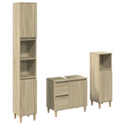 Berkfield Home 3 Piece Bathroom Furniture Set Sonoma Oak Engineered Wood in Brown - thumbnail 2