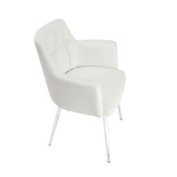 Orsina White Leather Effect Chair with Chrome Legs, High Quality Chair, Accent Chair, Borg Chair - thumbnail 2