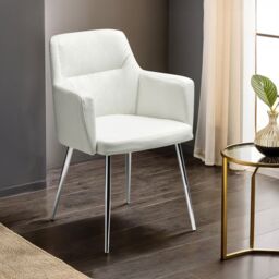 Orsina White Leather Effect Chair with Chrome Legs, High Quality Chair, Accent Chair, Borg Chair