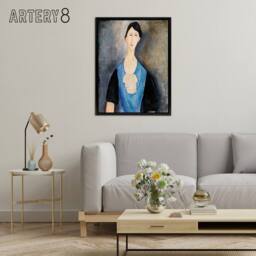 "Artery8 Young Woman in Blue Portrait Modigliani Vintage Framed Canvas Wall Art in Grey - Size: W12"" x H16""" - thumbnail 3