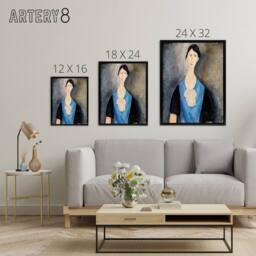 "Artery8 Young Woman in Blue Portrait Modigliani Vintage Framed Canvas Wall Art in Grey - Size: W12"" x H16""" - thumbnail 4