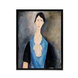 "Artery8 Young Woman in Blue Portrait Modigliani Vintage Framed Canvas Wall Art in Grey - Size: W12"" x H16""" - thumbnail 1