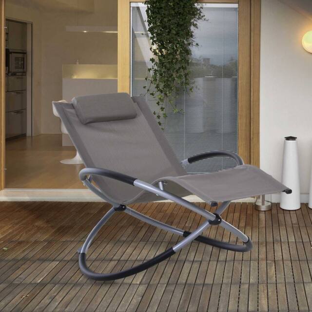 OUTSUNNY Orbital Lounger Zero Gravity Patio Chaise Foldable Rock Chair w/ Pillow in Light Grey - image 1