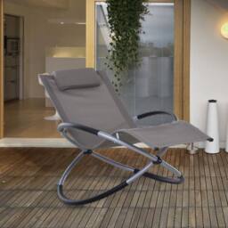 OUTSUNNY Orbital Lounger Zero Gravity Patio Chaise Foldable Rock Chair w/ Pillow in Light Grey - thumbnail 1