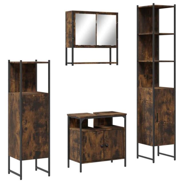 Berkfield Home 4 Piece Bathroom Furniture Set Smoked Oak Engineered Wood in Brown - image 1