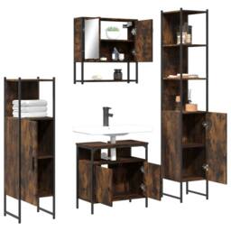Berkfield Home 4 Piece Bathroom Furniture Set Smoked Oak Engineered Wood in Brown - thumbnail 4